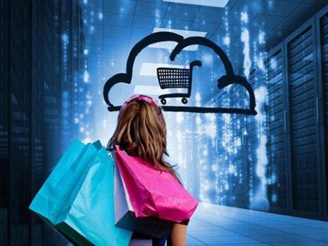 shopper looking at shopping cart in cloud