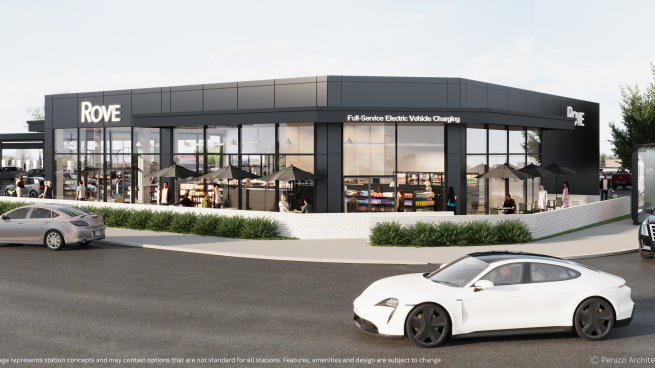 Rendering of the new Rove EV charging center (Credit: Peruzzi Architects)